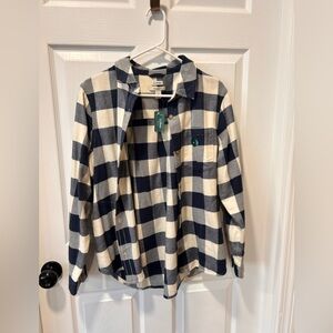 L.L. Bean Navy and Cream Checkered Shirt